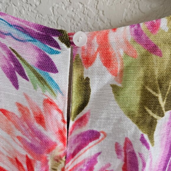 Loft Woman SZ S Linen Blend Blouse Sleeveless Keyhole Back Lined Floral Colorful - Picture 3 of 7